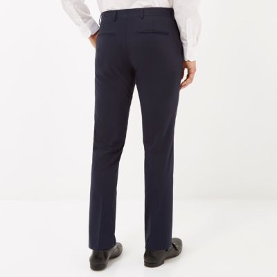 Navy wool-blend slim suit trousers